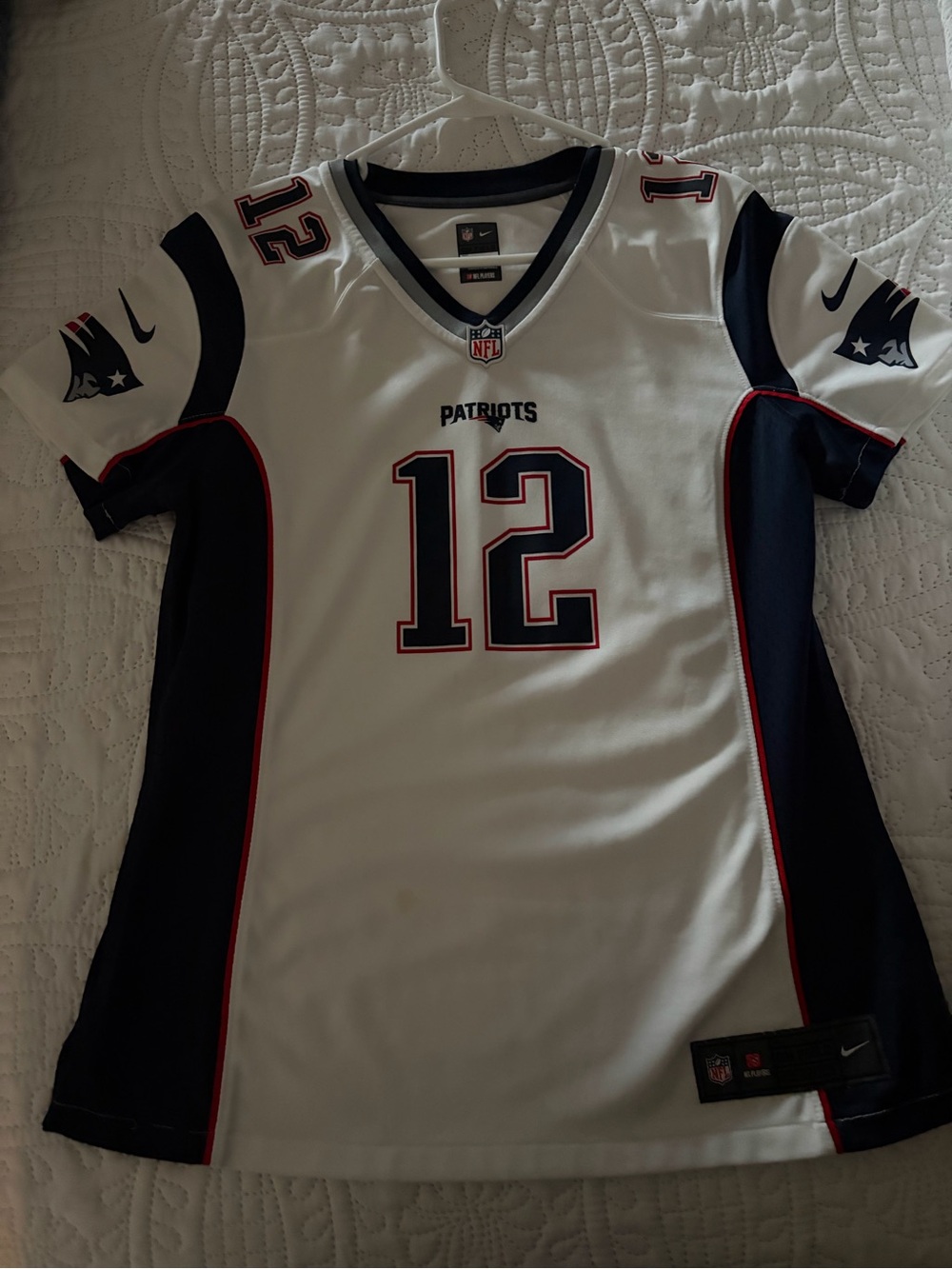 Nike White and Navy Patriots #12 BRADY Women's Jersey